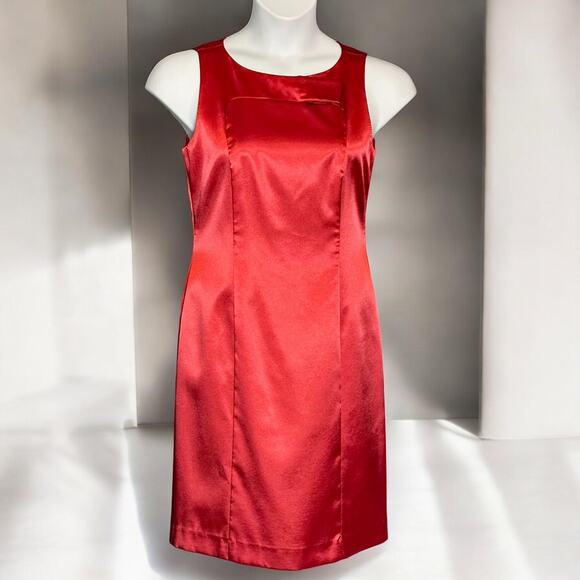 Vintage Positive Attitude Red Satin Cocktail Dress Sz 10 Sleeveless Holiday Glam - Picture 1 of 9